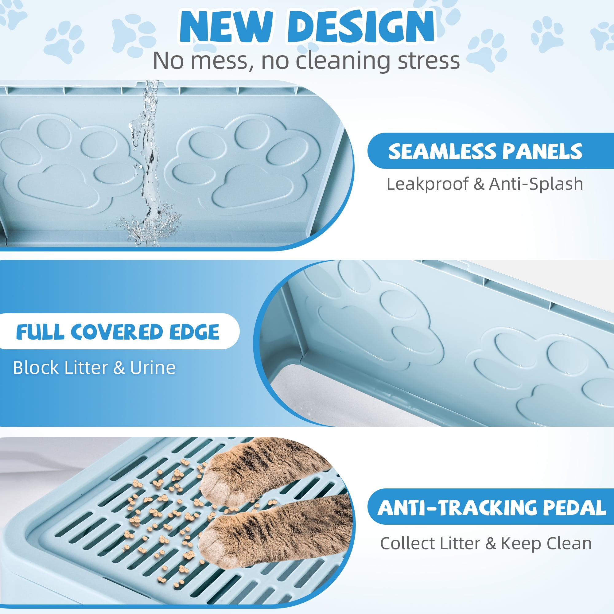 Upgraded Extra Large Cat Litter Box With Scoop, Plastic Standard Enclosed Litter Box, Upgraded Adjustable Door Cat Litter Box With Enlarged Drawer，Light Blue