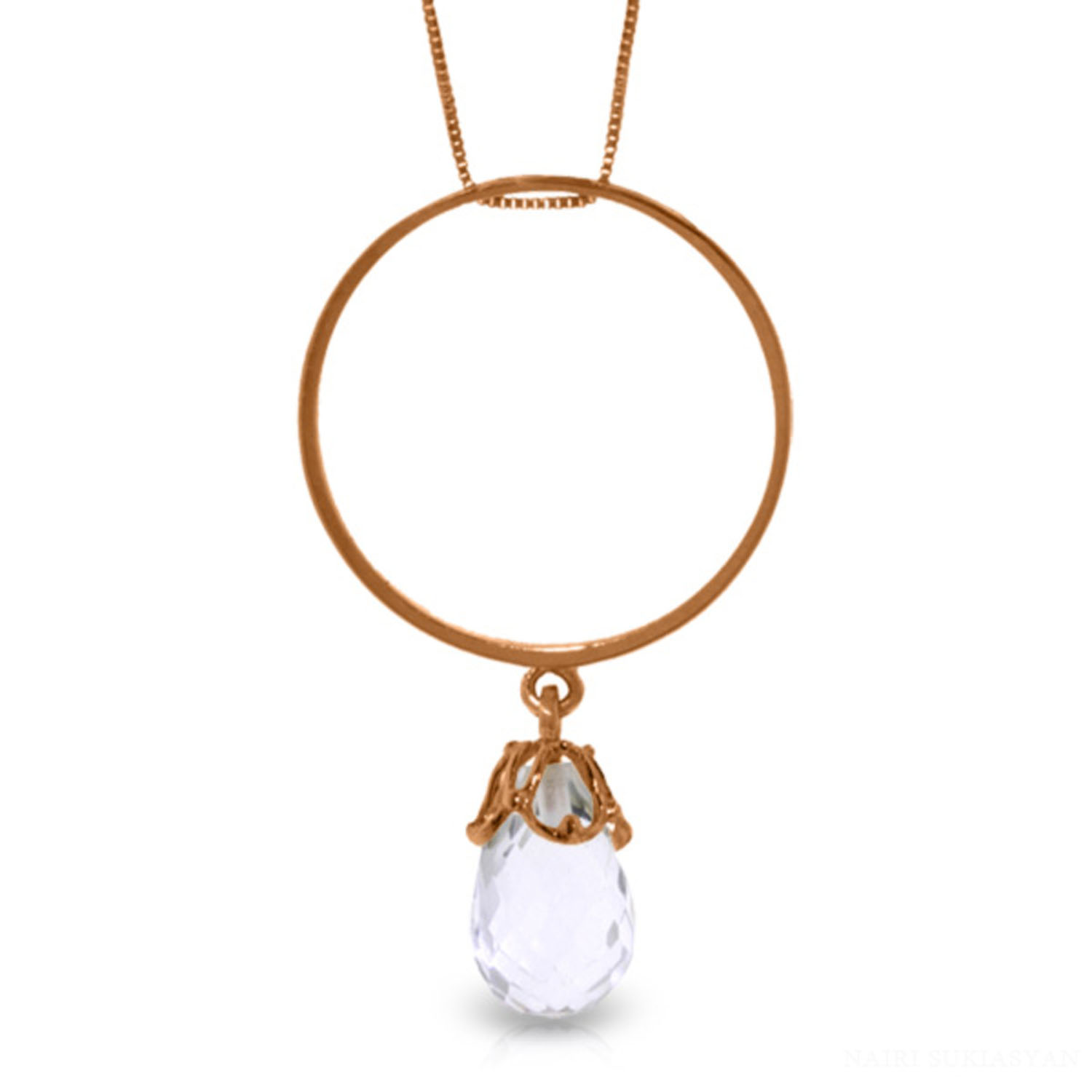 Galaxy Gold 3 Carat 14k 16" Solid Rose Gold Necklace with Natural Rose Topaz Charm Circle Pendant - image 1 of 2