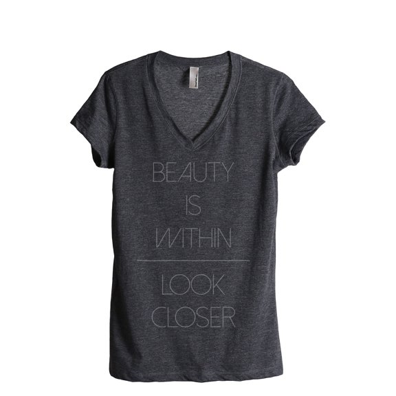 Thread Tank Beauty Is Within Women's Relaxed V-Neck T-Shirt Tee Charcoal Medium