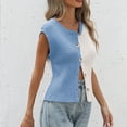 thumbnail image 6 of Stichou Sweater Vest for Women Tops Color Block Button Down 2026 Spring Summer Sleeveless Cardigan Crew Neck Knitted Shirt Blue L, 6 of 7