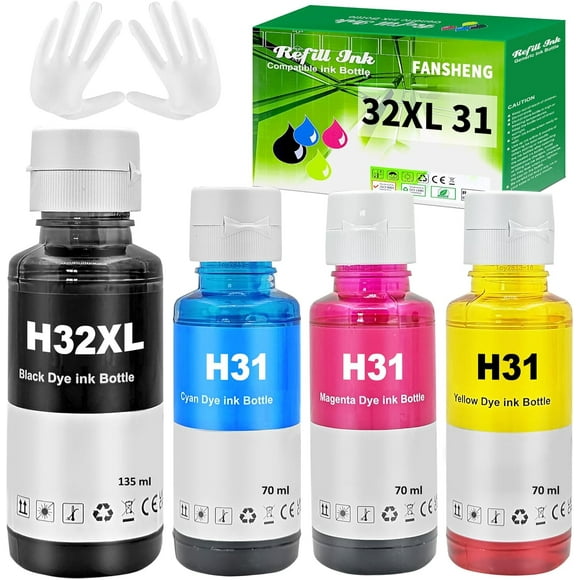 SHILIU-31 32XL Ink Bottle Set Replacement for HP Smart Tank 6001 7301 7602 7001 5101 Printers Ink Refill for HP 31 Ink Bottle Set for Smart Tank Plus 651 551 557 655 617 571 757 755 Printers (4Pcs BK