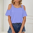 thumbnail image 2 of GXIPO Off Shoulder Shouder Shirts for Women Basic Crew Neck Tops Womens Fall Short Sleeve Blouse Flattering Tunic Royal Blue S, 2 of 6