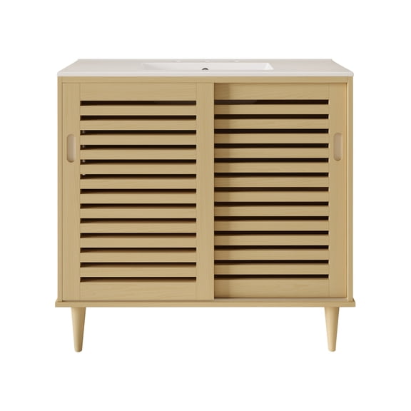 Delice 36" Freestanding Bathroom Vanity in Natural Oak with 3-Hole Widespread Sink Top