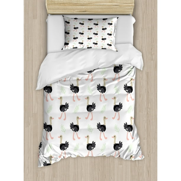 Ostrich Duvet Cover Set Twin Size Baby Camel Bird With Leaves Botanical Branches Hipster Illustration Decorative 2 Piece Bedding Set With 1 Pillow Sham Pale Green Black Pink By Ambesonne Walmart Com