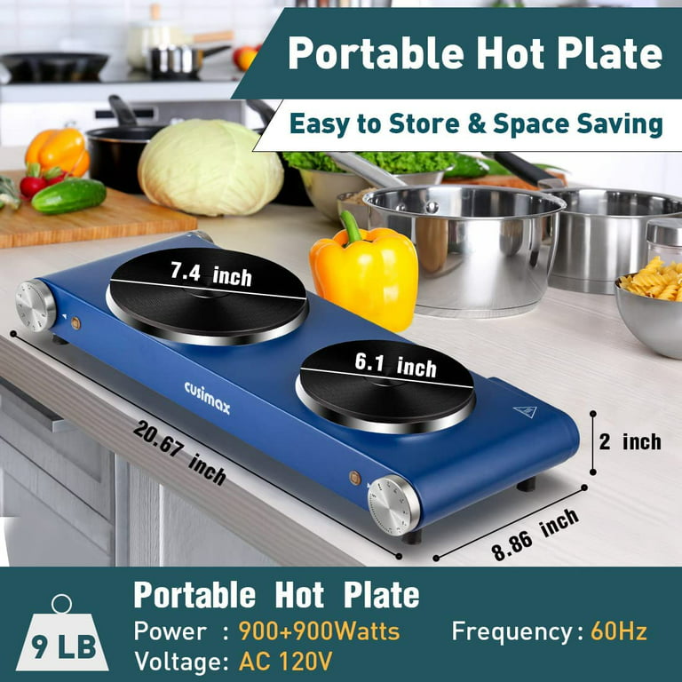 GCP Products GCP-923-675795 Hot Plates For Cooking, 1800W Electric Double  Burner With Handles, 6 P