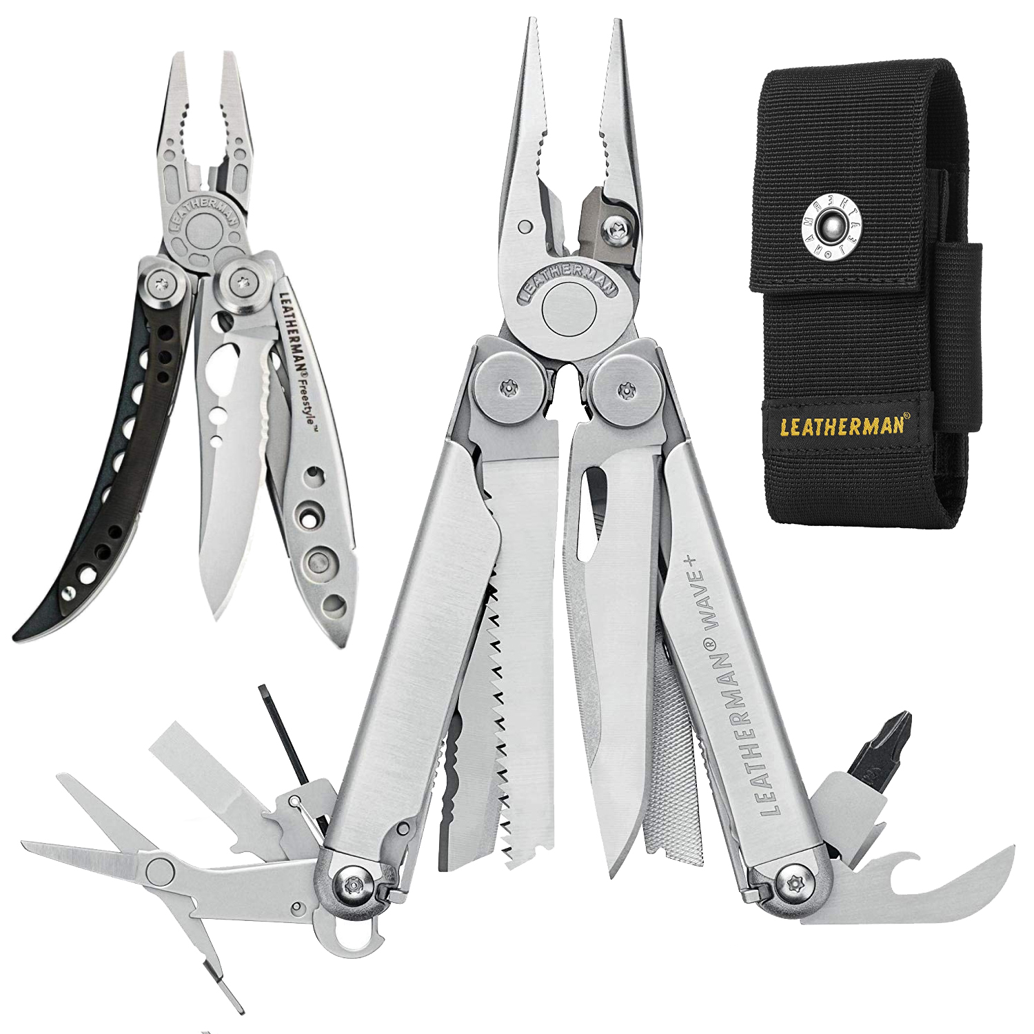 LEATHERMAN Wave Plus Multitool Stainless w 4 Pocket Sheath + Freestyle