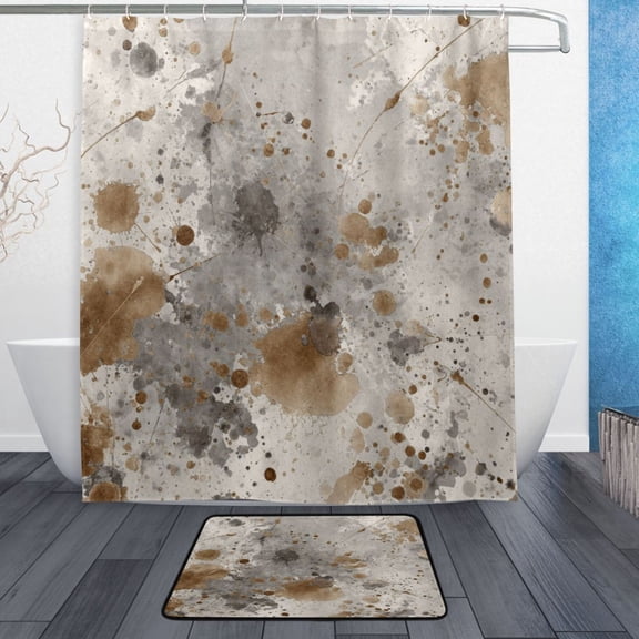 Bathroom Sets Curtain and Rug Sets 23.6x15.7 in Non-Slip Mat and 60x72 in Shower Curtain for Home Bath Dcor Brown Paint Splatters Pattern