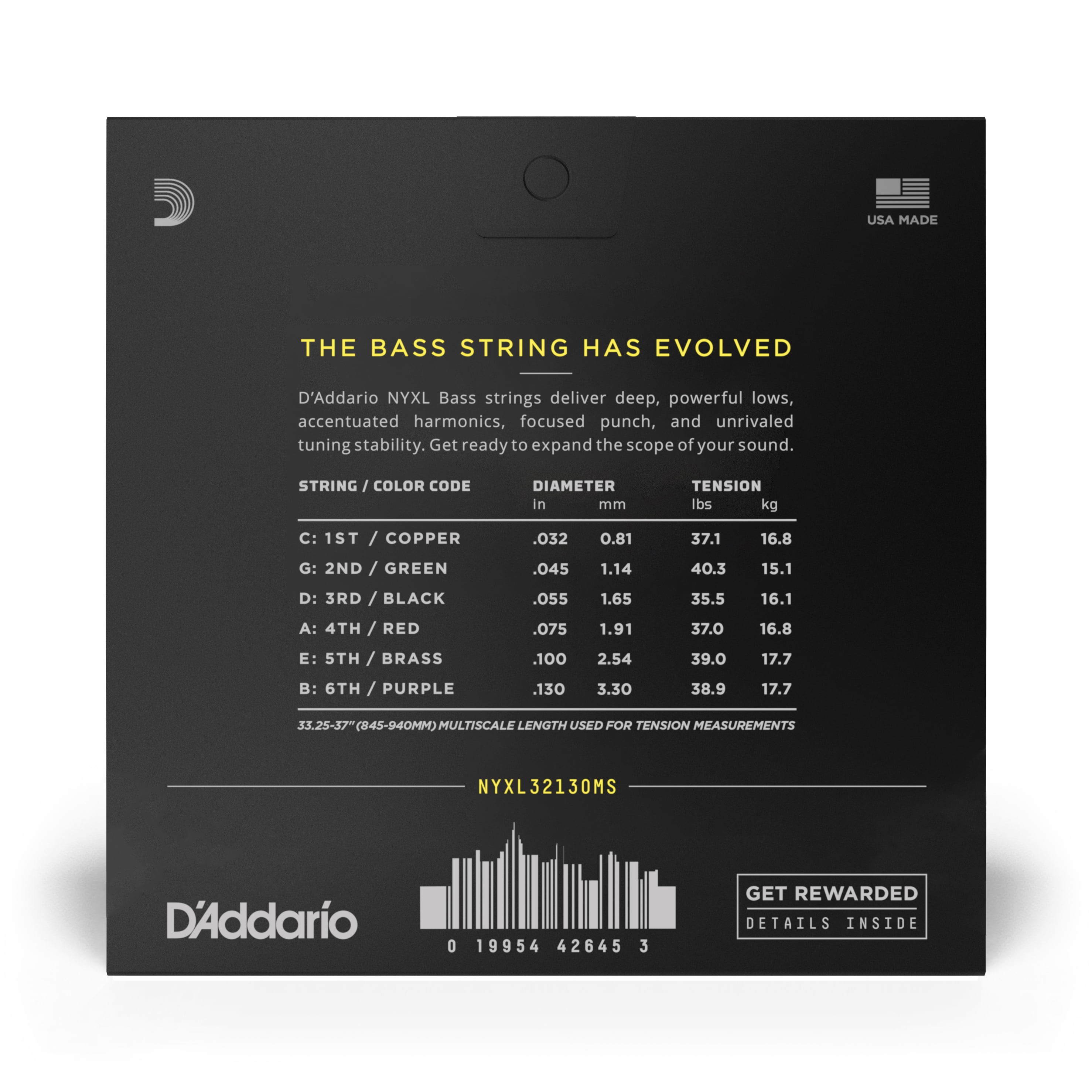 D'Addario NYXL Multi-Scale 6-String Bass Guitar Strings Regular Light (32 - 130)