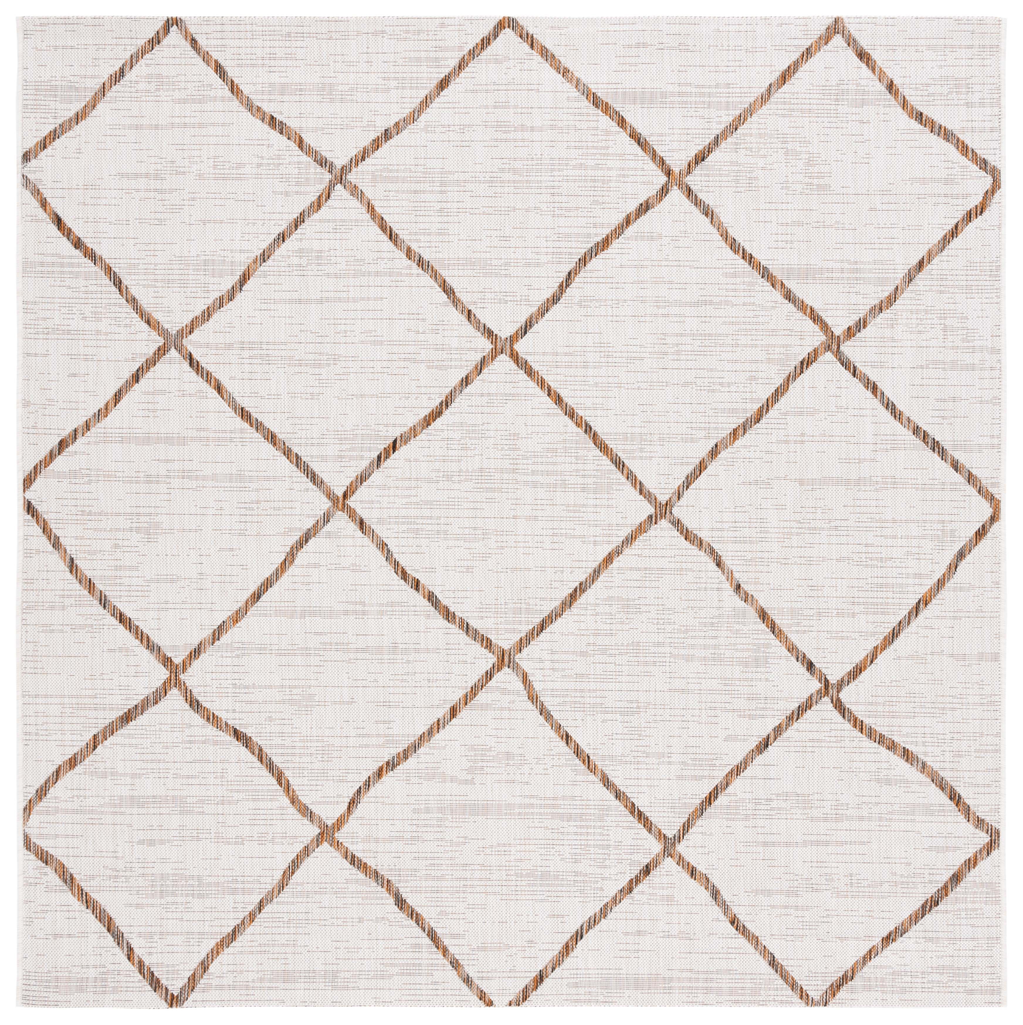 SAFAVIEH Courtyard Cohen Diamond Indoor/Outdoor Area Rug, Ivory/Brown, 6'7" x 6'7" Square