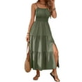 thumbnail image 2 of Neewe Ladies Summer Maxi Dresses Plain Square Spaghetti Strap Sleeveless Plain Long Maxi Dress Cold Shoulder Pleated Hem Long Dresses, 2 of 6