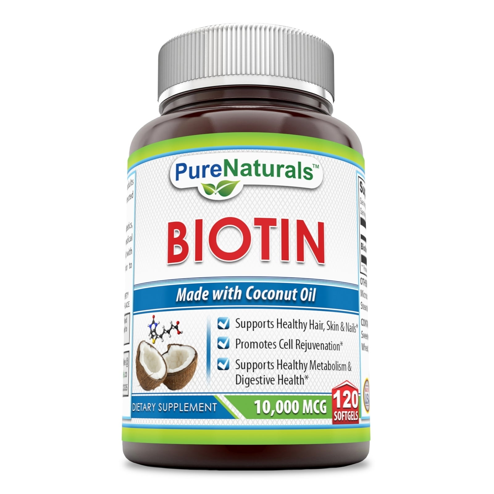 Pure Naturals Biotin with Coconut Oil 10000 Mcg 120 Softgels Walmart