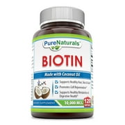 Pure Naturals Biotin with Extra Virgin Organic Coconut Oil 10000 Mcg 120 Softgels Supplement | Non-GMO | Gluten-Free | Made in USA