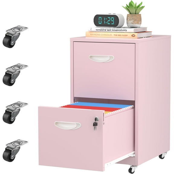 2 Drawer Rolling File Cabinet with Lock,Filing Cabinets for Home Office,Two Drawer File Cabinet, Mobile Under Desk File Cabinets,Printer Stand with Wheels Fit Letter/A4,Assembly Required