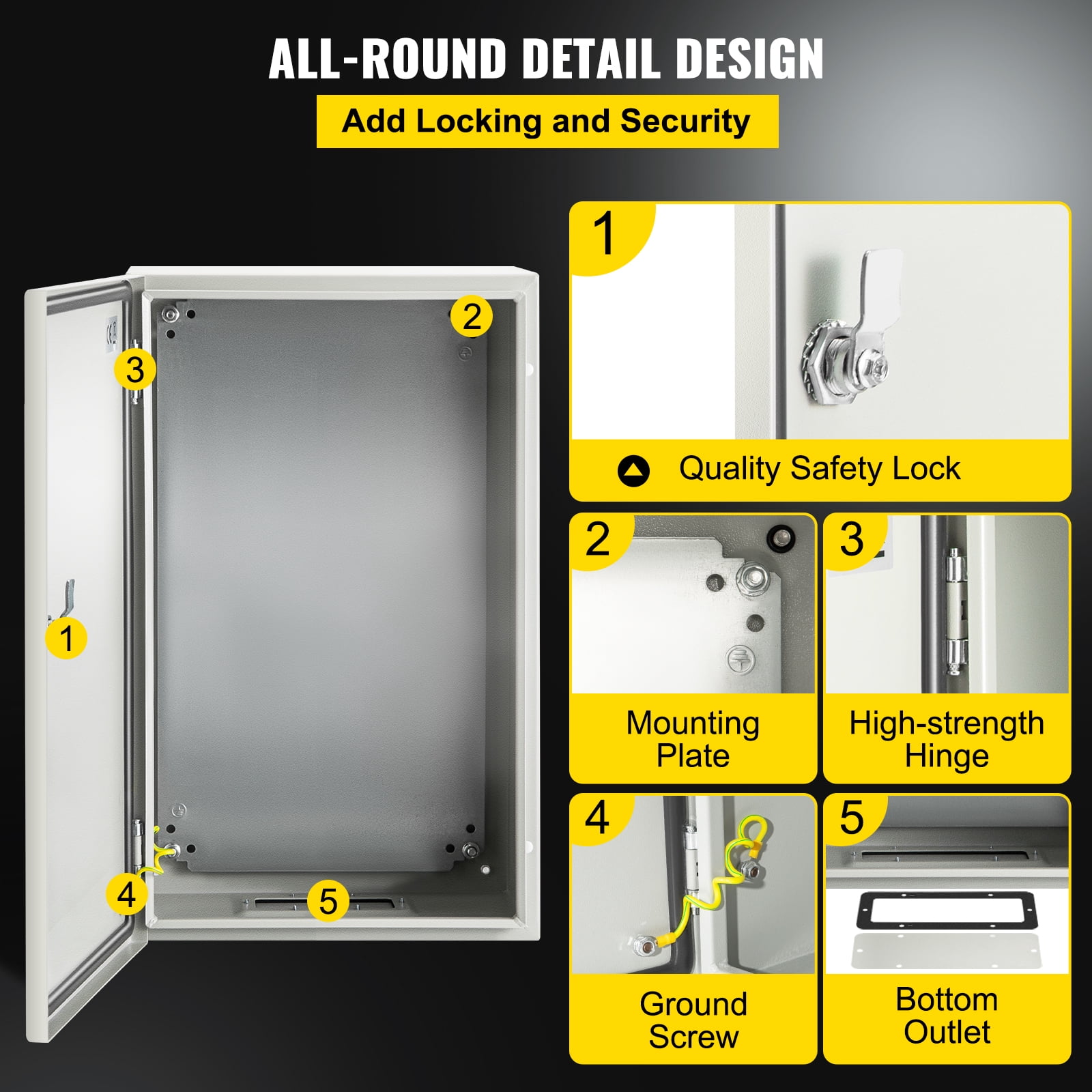 VEVOR NEMA Steel Enclosure, 20 x 12 x 10" NEMA 4X Steel Electrical Box, IP66 Waterproof & Dustproof, Outdoor/Indoor Electrical Junction Box, with Mounting Plate