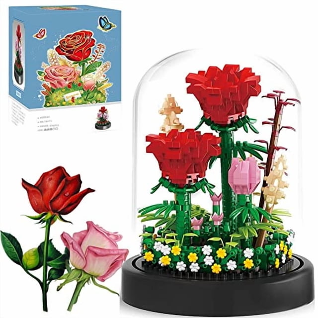 Set de construcción con forma de ramo de flores GaoHankj con cubierta antipolvo, 596 piezas