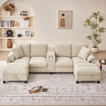 thumbnail image 3 of Soscana 116" Chenille Oversized U Shaped Modular Sectional Sofa for Living Room,4 Seater Couch with Multifunctional Console & USB Ports & Cup Holders,Comfy Sofa with Double Chaise and Storage,Beige, 3 of 16