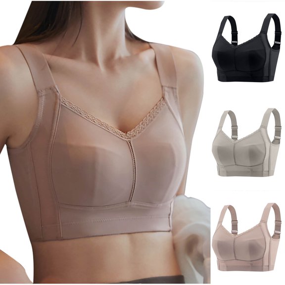 SMihono Stylish Women's Push Up Wireless Bra Seamless Bras Full Coverage V Neck Push Up Wireless Bras Sexy V Neck Basic Everyday bra Black XXXL