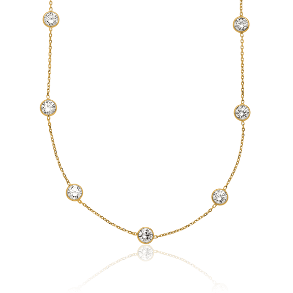10K Solid Yellow Gold Cubic Zirconia CZ 7 Station Necklace