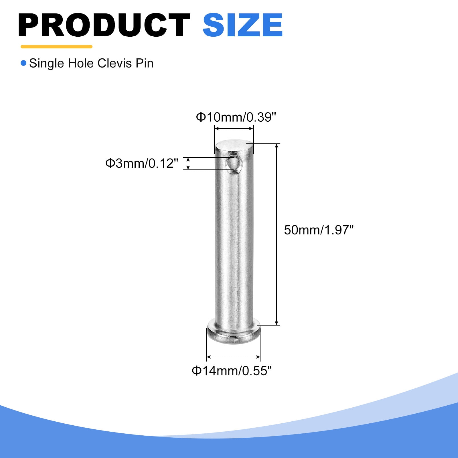 20Pcs M10 x 50mm Single Hole Clevis Pins, 304 Stainless Steel Flat Head Pin