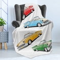 thumbnail image 4 of Manly Soft Flannel Fleece Throw Blanket, Arrangement of 4 Classic Car Roadsters Old Fashioned Transportation Illustration, Cozy Plush for Indoor and Outdoor Use, 50" x 70", Multicolor, by Ambesonne, 4 of 5