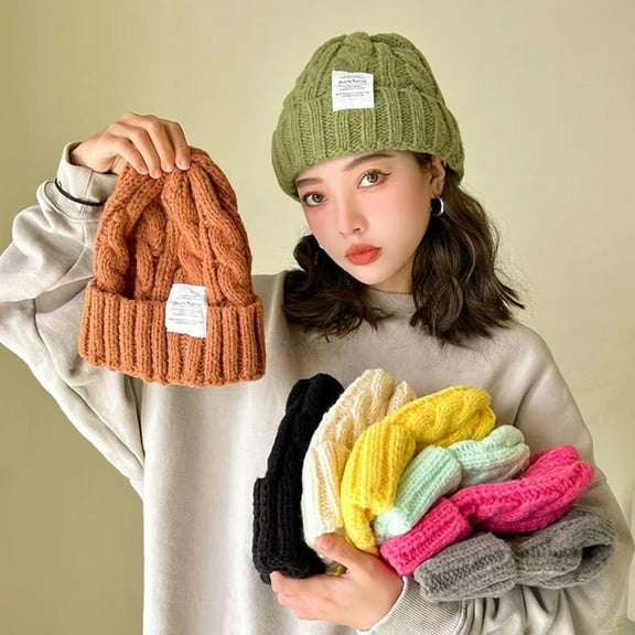 Dengjunhu Hedging Cap Bouncy Thickened All Match Fine Workmanship Soft Keep Warm Plush Knitted Texture Twist Hat for Winter
