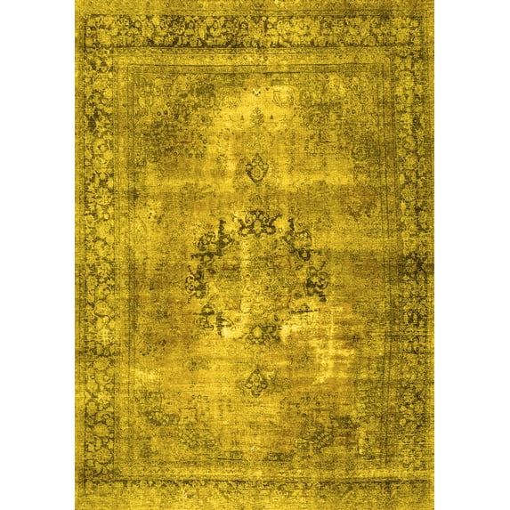 Ahgly Company Machine Washable Indoor Rectangle Persian Yellow Traditional Area Rugs, 8' x 10'
