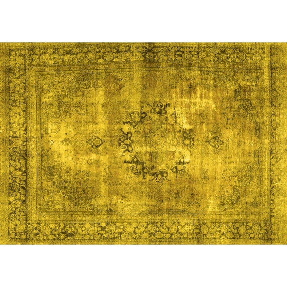 Ahgly Company Machine Washable Indoor Rectangle Persian Yellow Traditional Area Rugs, 5' x 7'