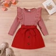 thumbnail image 2 of Staki Girls Plaid Clothes Set Girl Fall Clothes Sets: 2 Piece Fall Winter Outfit Long Sleeve Ruffle Top Mini Skirt for Girl(Red,2-3 Years), 2 of 6