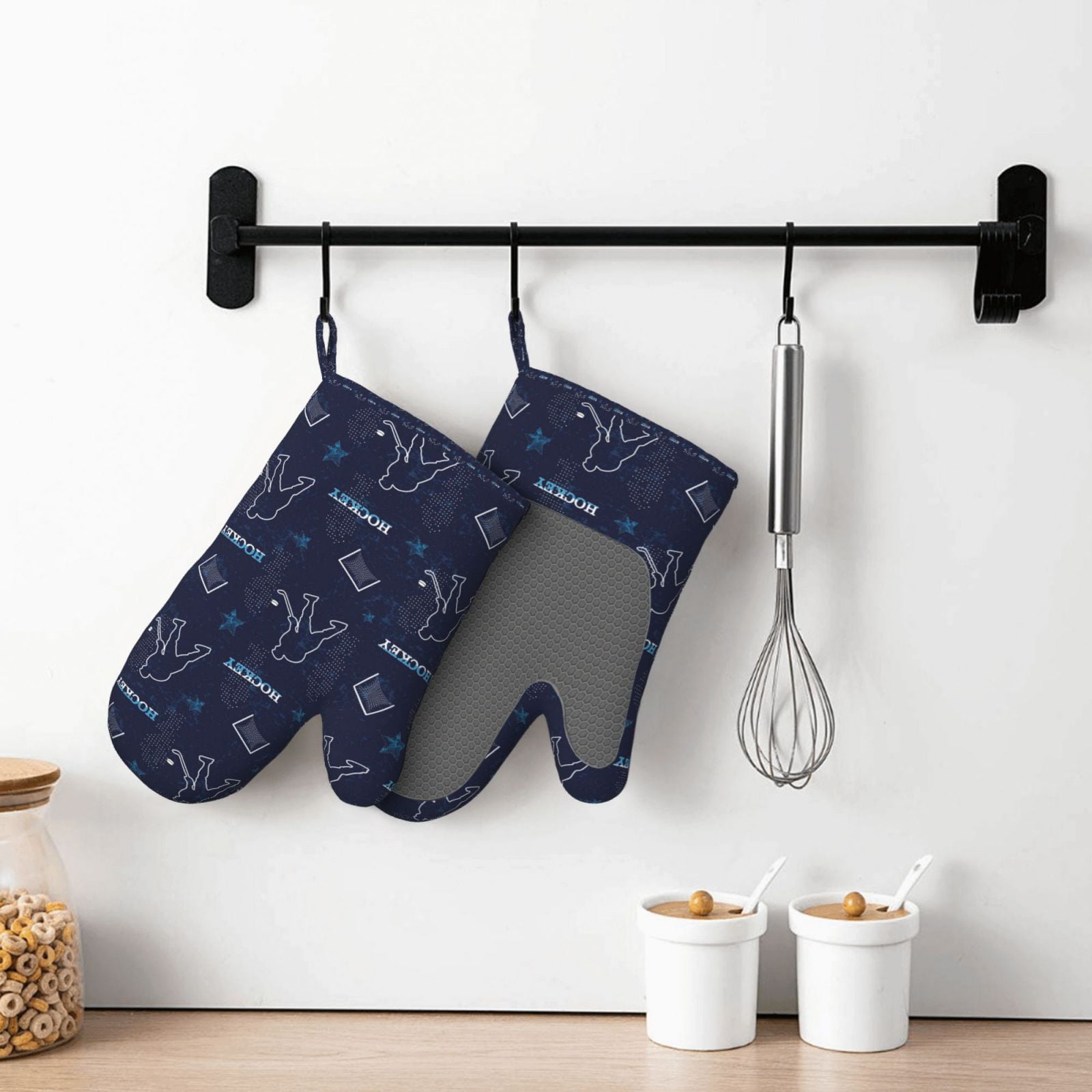 Hirioo Hockey Players for Silicone Oven Mitts for BBQ, Baking, Cooking, Set of 2, Heat Resistant 260℃, Non-Slip Kitchen Essentials