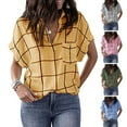 thumbnail image 6 of sunsanly Lapel V Neck Short Sleeve Women Shirt Summer Plaid Print Patch Pocket Casual Shirt Streetwear, 6 of 8