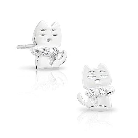 Tilo Jewelry 925 Sterling Four Eyes Kittens Stud Earrings with Cubic Zirconia CZ Stones for Women & Unisex