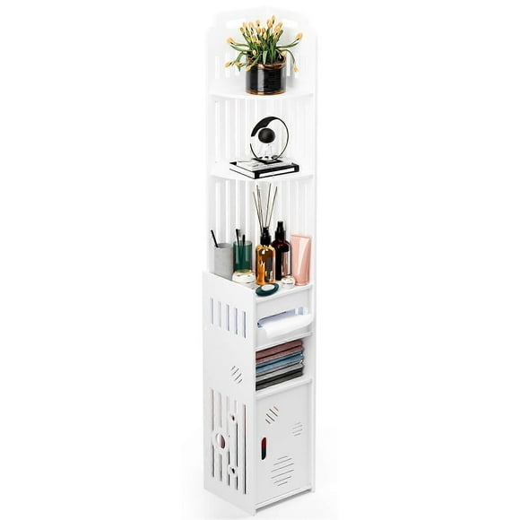 Bathroom Cabinets Free Standing, Corner Bathroom Cabinet With Paper Dispenser, Trash Can Shelves For Office Living Room Kitchen