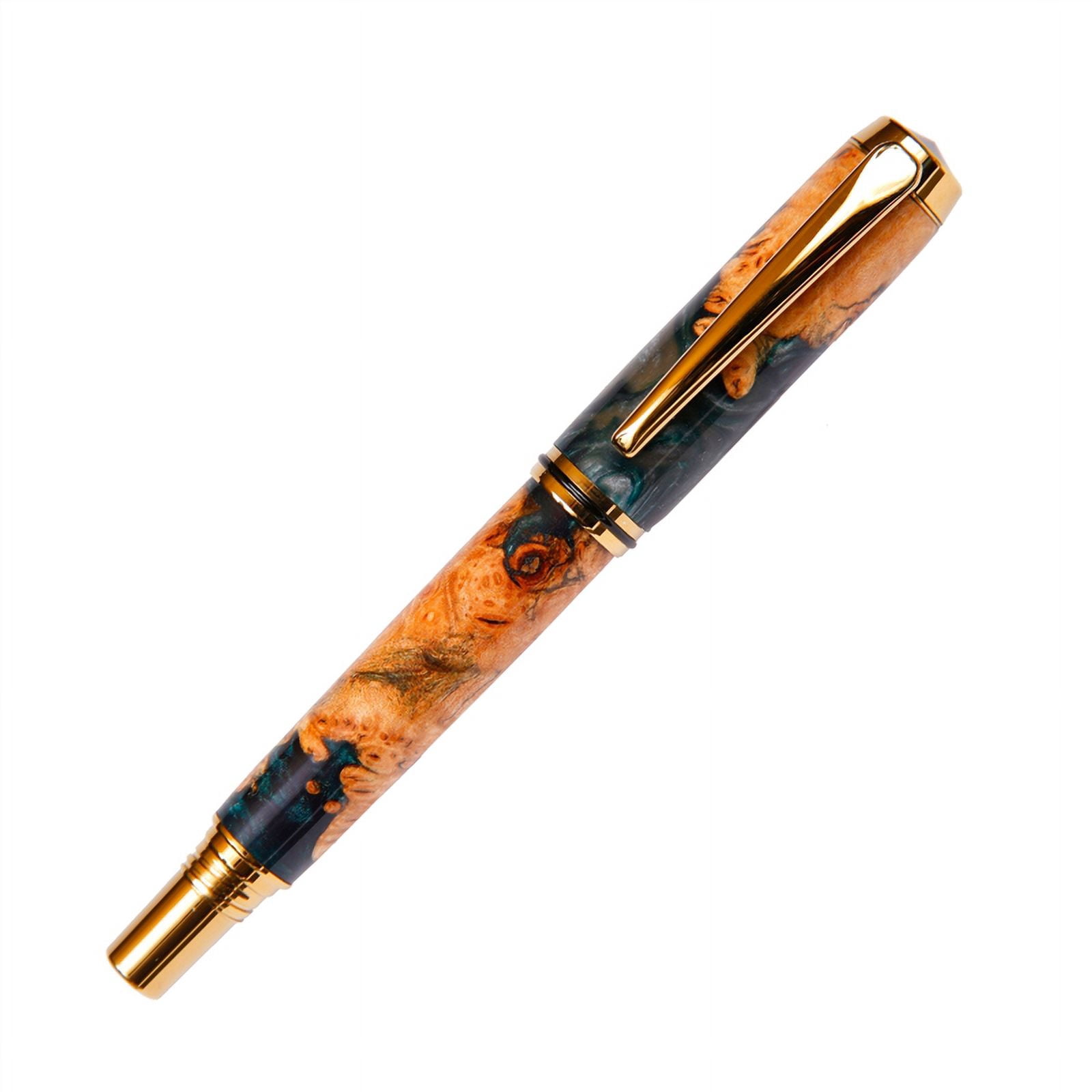 Baron Rollerball Pen - Green and Silver Burl End Cap