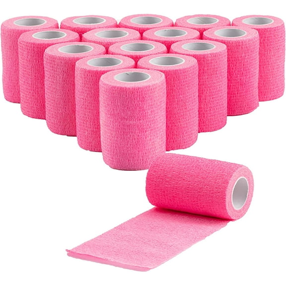 16 Pack Self Adhesive Bandage Wrap 3 inch, Self Sticking Bandage Wrap, Wound Wrap Self Adherent for Wrist Ankle Sprains, Vet Wrap for Animals Pet(Pink)