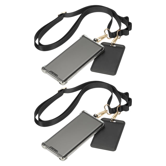 Uxcell Lanière Universelle pour Cellulaire, 2 Pcs Sangle Réglable en Polyester Anti-Vol avec Patchs pour Concerts Gym Voyage Mains Libres Sécurisée, Noir