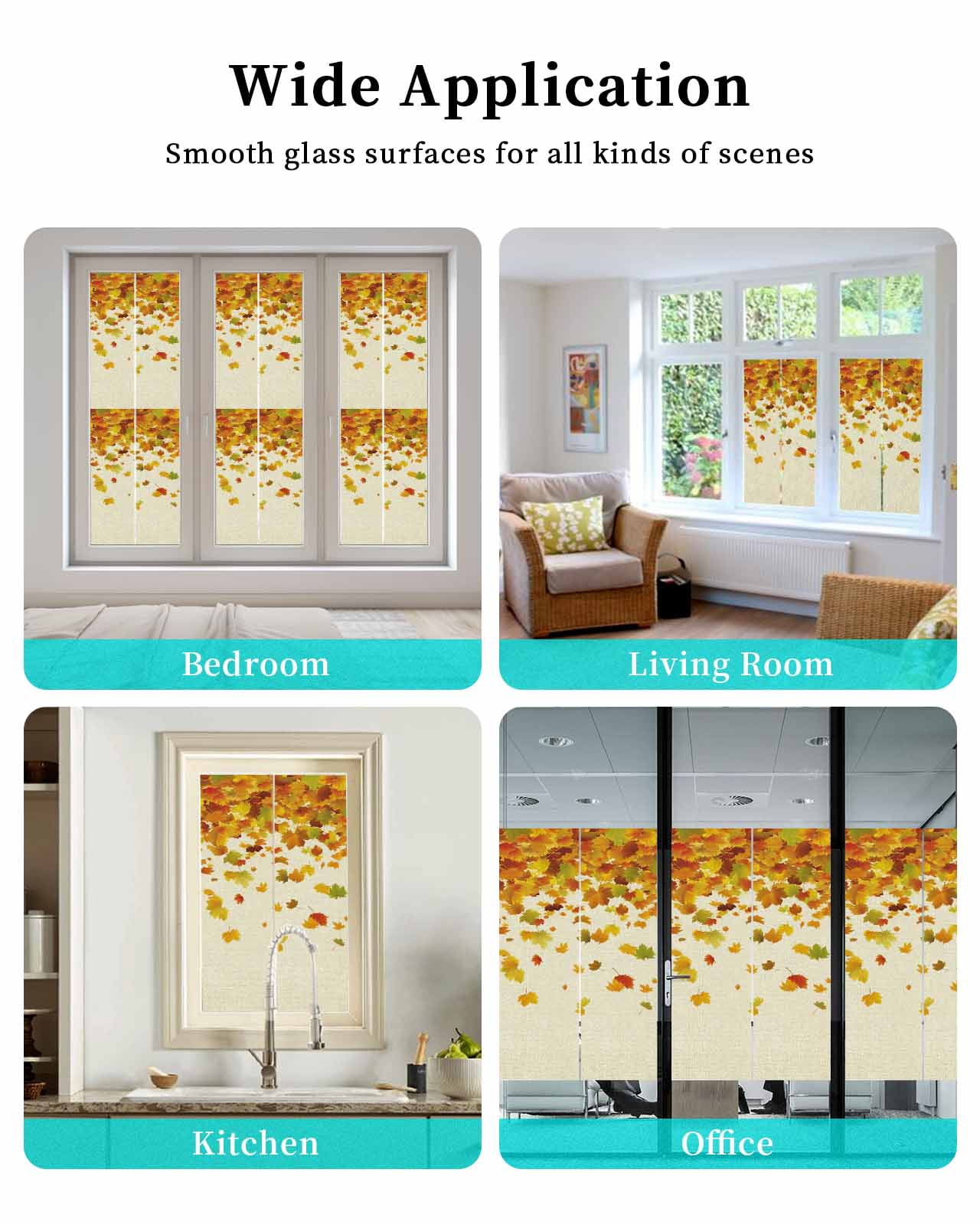 Window Privacy Film Maple Leaf Fall Stained Glass Window Film Decorative Sun Block Window Cover Thanksgiving Fallen Leaves Autumn Rustic Window Clings Static Adhesive Sticker for Bathroom 23.6"x59"
