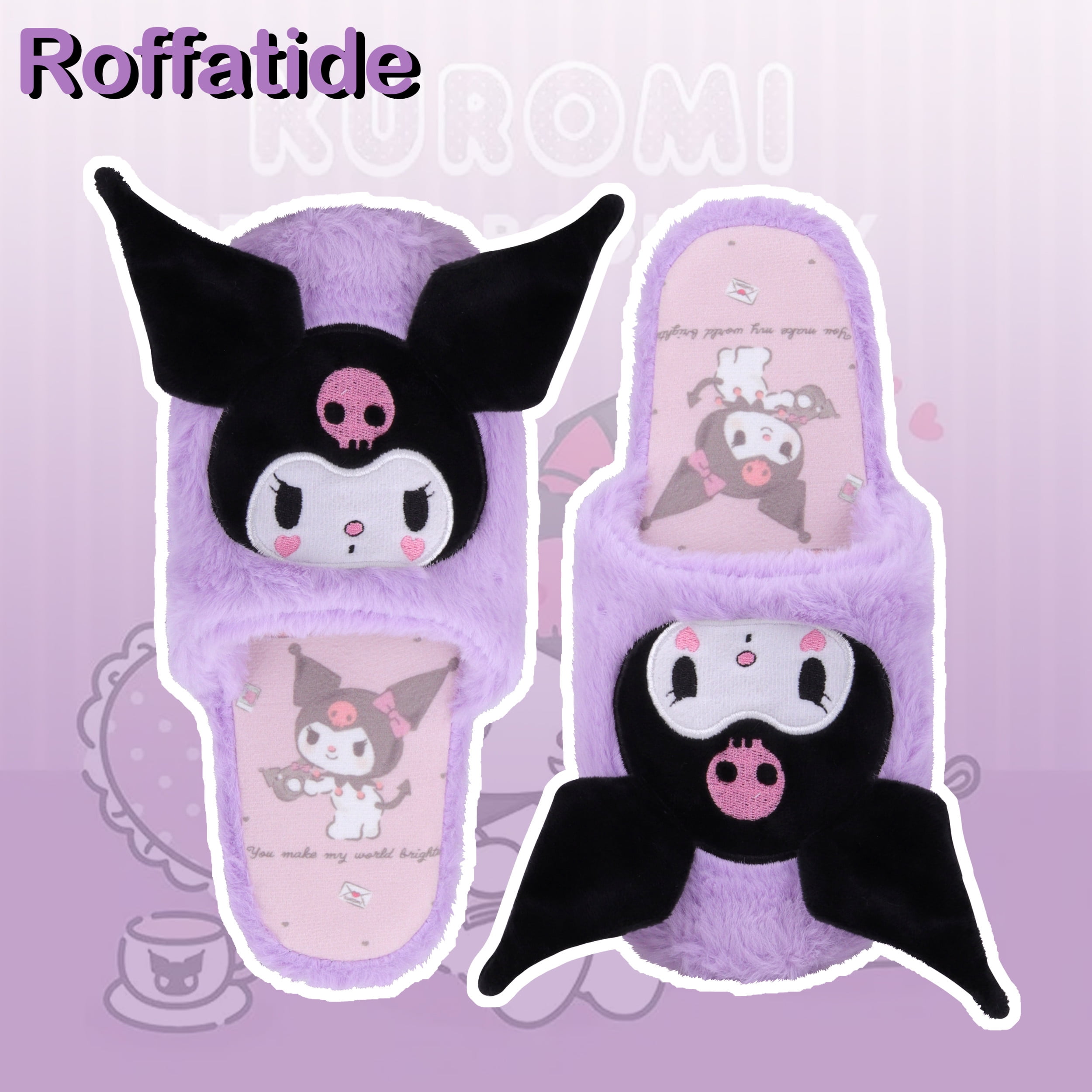 Roffatide Kuromi Plush Slippers, Furry Indoor Shoes for