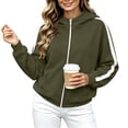 thumbnail image 4 of Womens Zip Up Hoodie Sweatshirt Side Stripe Long Sleeve Drawstring Athletic Oversized Pullover with Kangaroo Pocket Casual Sportswear, 4 of 9
