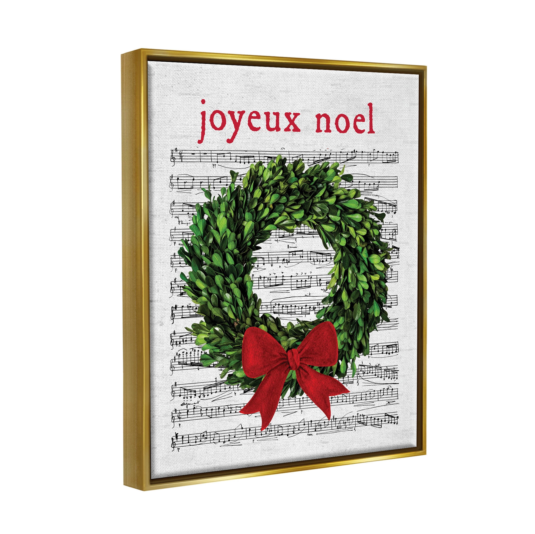 Stupell Industries Joyeux Noel Vintage Song Graphic Art Metallic Gold Floating Framed Canvas Print Wall Art, Design by Lettered and Lined