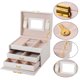 thumbnail image 3 of Caja organizadora de joyas de 3 capas con cuero de PU, joyero de viaje con espejo para pendientes, anillos, pulseras, collares, regalo para niñas, 16,5 x 13 x 12 cm, 3 of 5