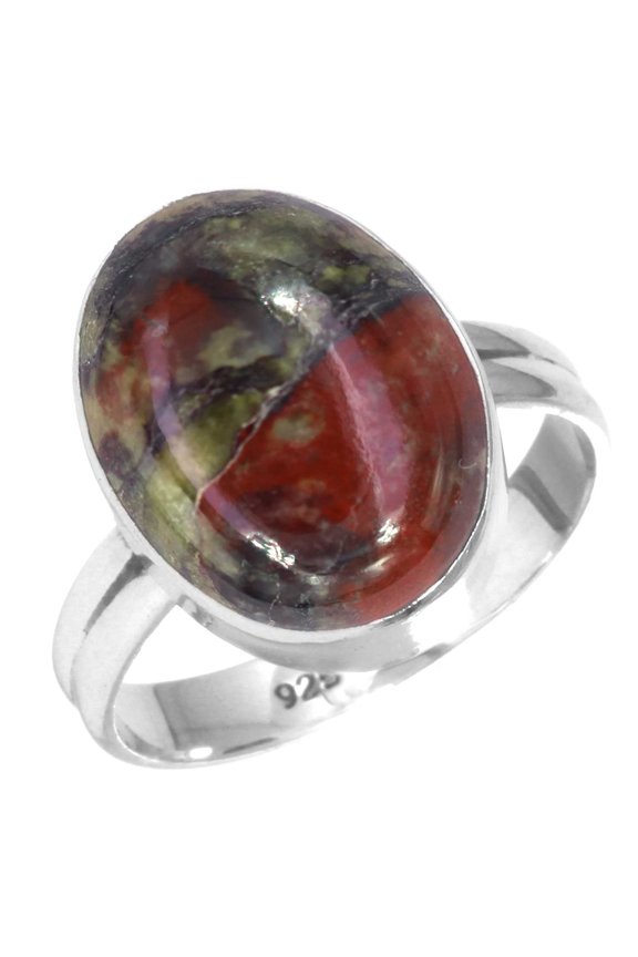 Natural Dragon Blood Jasper Women Jewelry 925 Sterling Silver Ring