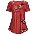 thumbnail image 2 of Camiseta estampada Mujer Verano Cuello redondo Blusa de manga corta Top suelto, Rojo, L Methold AP001352-13, 2 of 7