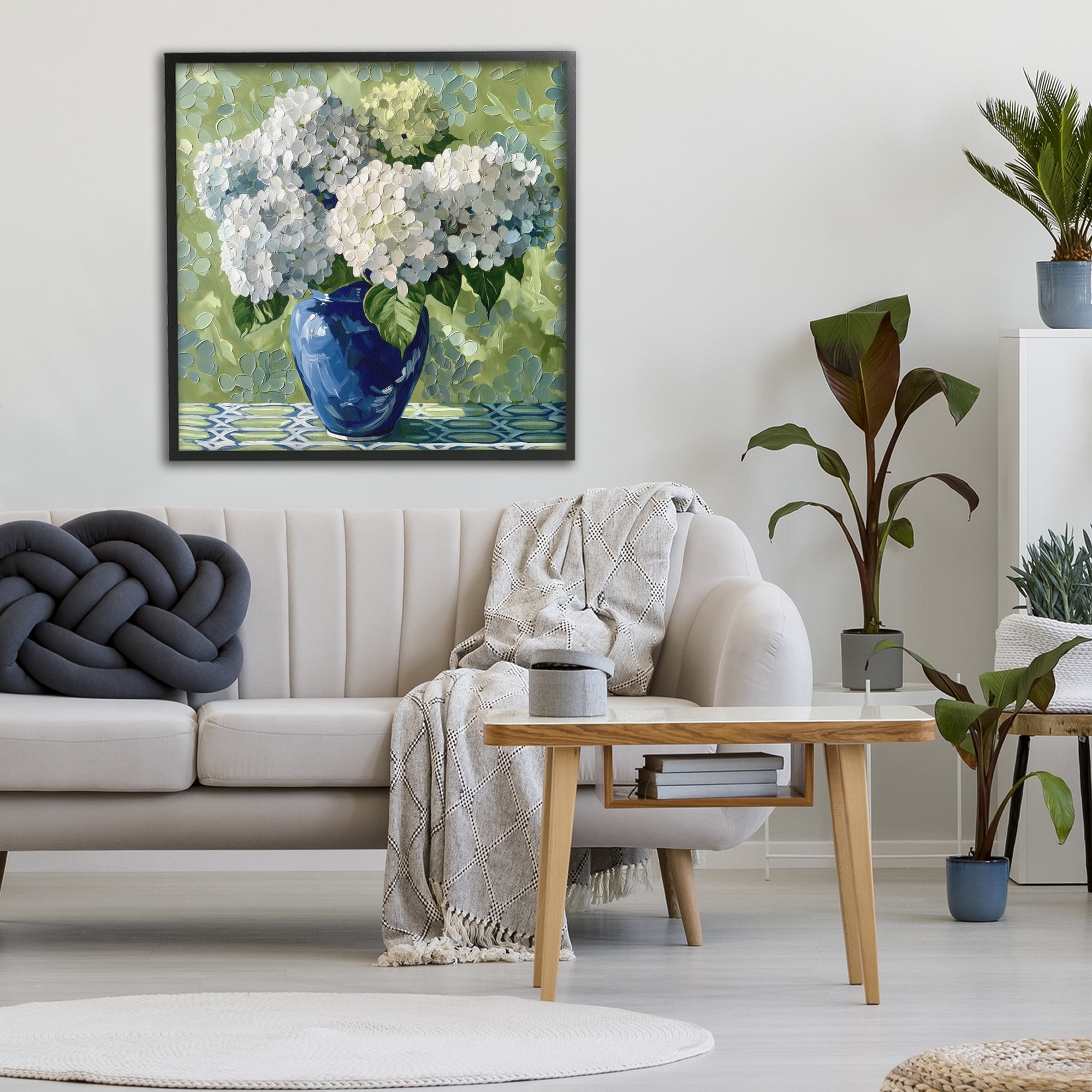 Stupell Industries White Hydrangeas in Blue Vase Black Framed Giclee Art, design by Gina Kelly