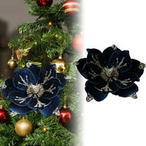 BinKFF Christmas Glitter Fabric Poinsettia 9.4 Inch Artificial Xmas Flower with Clips Large Head Christmas Tree Ornaments Faux Xmas Flower with Stems for Wedding Party