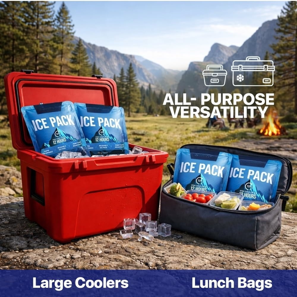 4 Pack Large Reusable Ice Packs for Coolers, Long Lasting Freezer Packs for Cooler Bags and Insulated Totes, Leakproof, BPA-Free, Food Safe