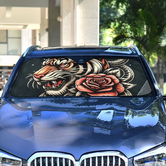 Head Tiger Snake Rose Automotive Front Car Windshield Sun Shade Reflector Foldable for Front Fit for Cars Truck SUVs