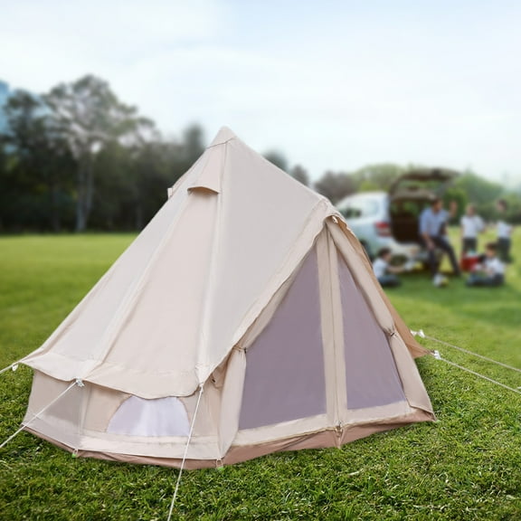 ToppiJoy Bell Tent, Polyester Cotton Bell Tent for 4 Season Family Camping with Carrying Bag, Waterproof Luxury Glamping Ten for Hunting,Camping Beige