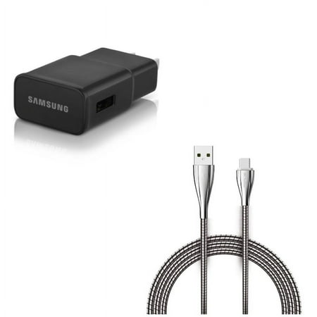Metal USB Cable + OEM Home Charger for Motorola One 5G Ace Phone - 6ft Type-C Charger Cord Power and Adaptive Fast USB Power Adapter Combo for Motorola One 5G Ace (2021)