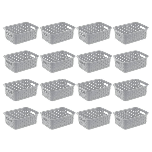 Sterilite 11" Small Weave Open Bin Wicker Storage Basket, Grey, 16-Pack