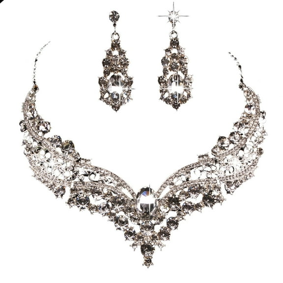 Recardis Women Western Fashion Wedding Jewelry Sets Crystal Pendant Necklace Earrings Sets Accessories for for Bridal